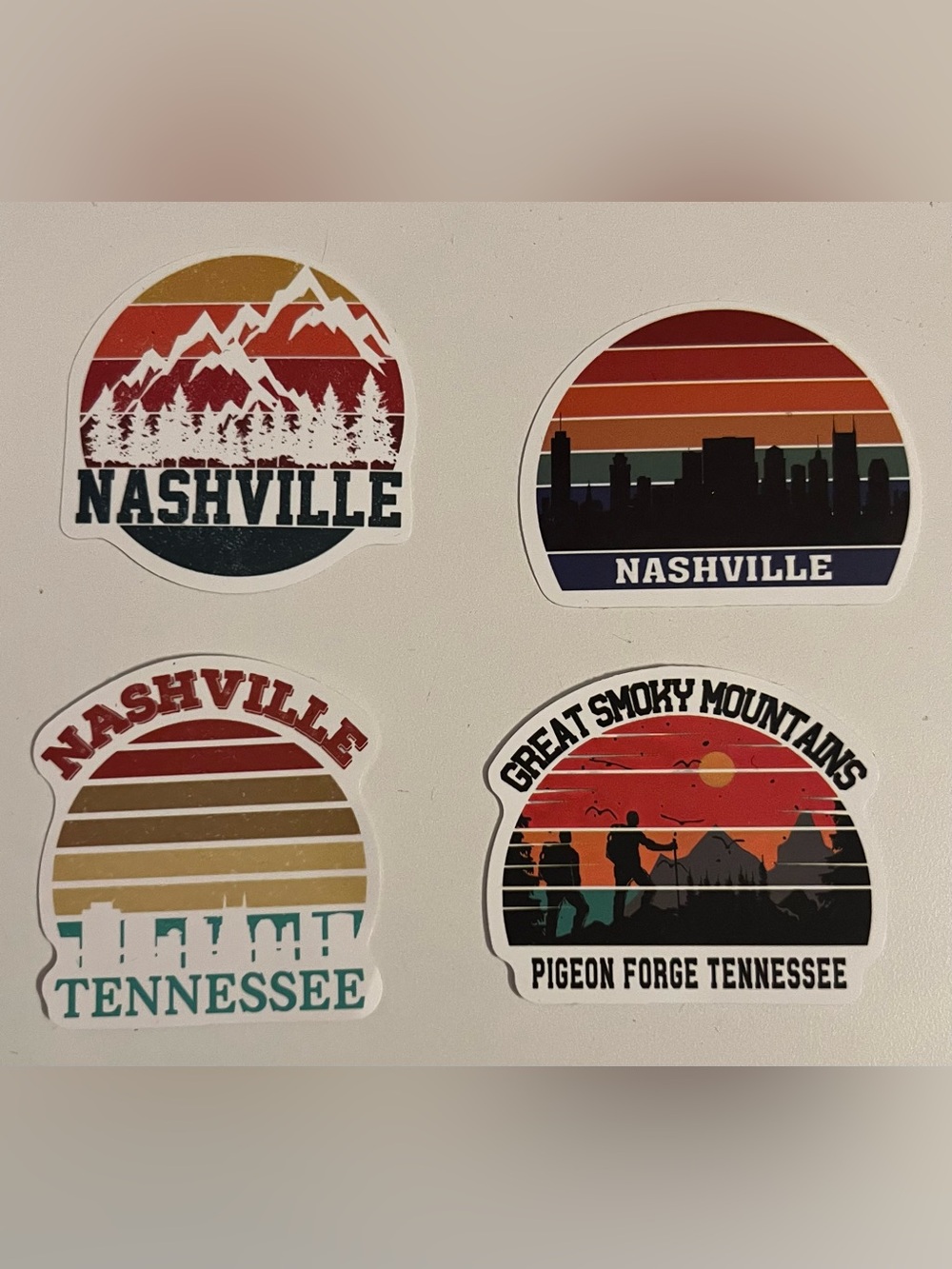 Nashville & Great Smoky Mountains Sticker Set - 4 in Vintage Sunset Colors